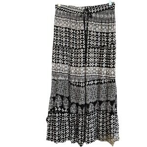 Tiered Maxi Skirt‎ Women's L Festival Boho Gypsy In Black & Cream Phoebe Buffet